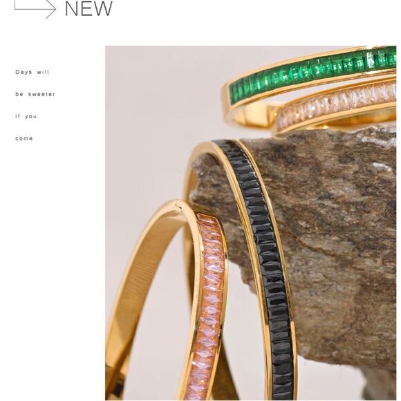 #40 Black Zircon Cuff Bangle Bracelet - Picture 3 of 8